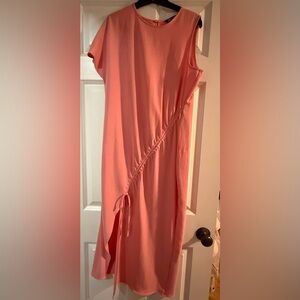 pink asymmetrical dresses Valina | PINK Ruched Asymmetric Maxi Dress With Drape